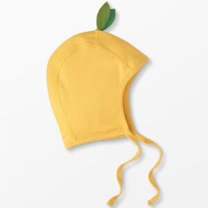 Hanna Andersson Yellow Lemon Baby Pilot Cap with Green Leaf